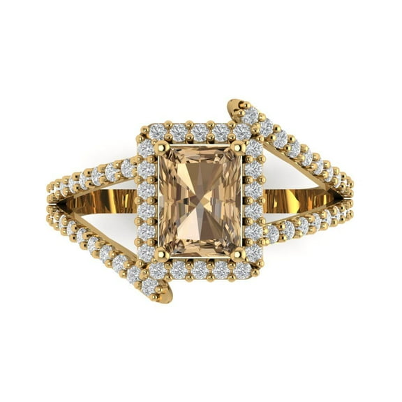 Clara Pucci 14K Yellow Gold 1.94ct Champagne Solitaire with Accents Ring
