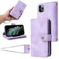 thumbnail image 1 of for iPhone 11 Pro Max Wallet Case, [Card Slots] PU Leather ID Credit Holder Folio Flip Kickstand Magnetic Clasp Phone Cover & Lanyard & Shoulder Strap for iPhone 11 Pro Max, Purple, 1 of 7
