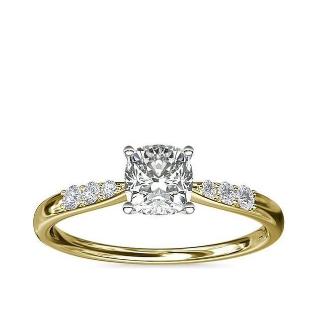 0.65 Carat Excellent Cushion Cut Real Diamond New Design Solitaire with Accents Ring for Wedding Solid 18K Yellow Gold Size 11