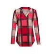 thumbnail image 5 of Women's New Spring and Autumn Shirt Plaid Printed V-Neck Long-Sleeved Top T-Shirt-Khaki-M, 5 of 8