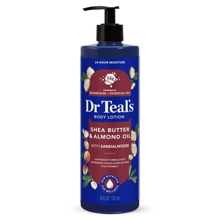 Dr Teal’s Shea Butter & Almond Oil Body Lotion  Hydrating Lotion with Sandalwood  24 Hour Moisture  18 fl oz
