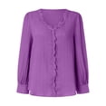 thumbnail image 4 of Blusa de encaje con cuello en V para mujer - Color liso, manga corta, poliéster, camisa elegante y casual para el trabajo o una cita, 4 of 5
