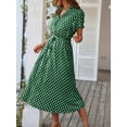 thumbnail image 4 of AURA Womens Polka Dot High Waist Tie A Line Maxi Dress Short Sleeve Button Neck Casual Vacation Outfit 2026, 4 of 8