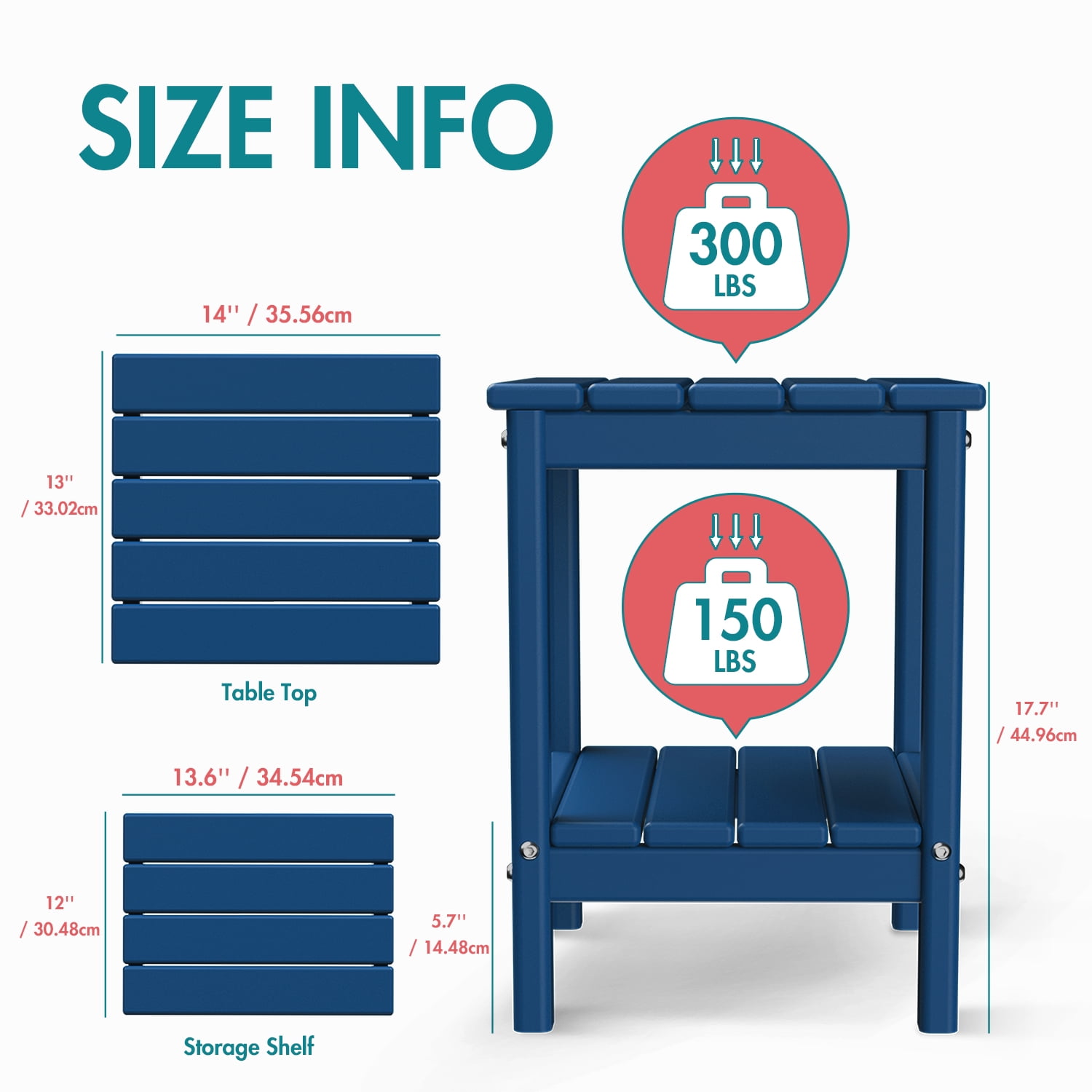 Hidpriva Adirondack Outdoor Side Table, 2-Tier HDPE Weather Resistant Patio End Table for Poolside Porch Backyard Patio Lawn, Blue