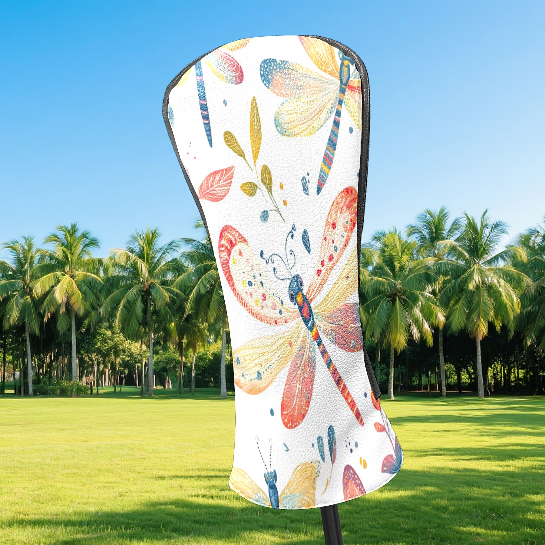 Golf Head Covers Dragonfly Pattern for Driver, Wood & Hybrid, Premium Waterproof PU Leather with Plush Lining, Delicate Insect Golf Gifts