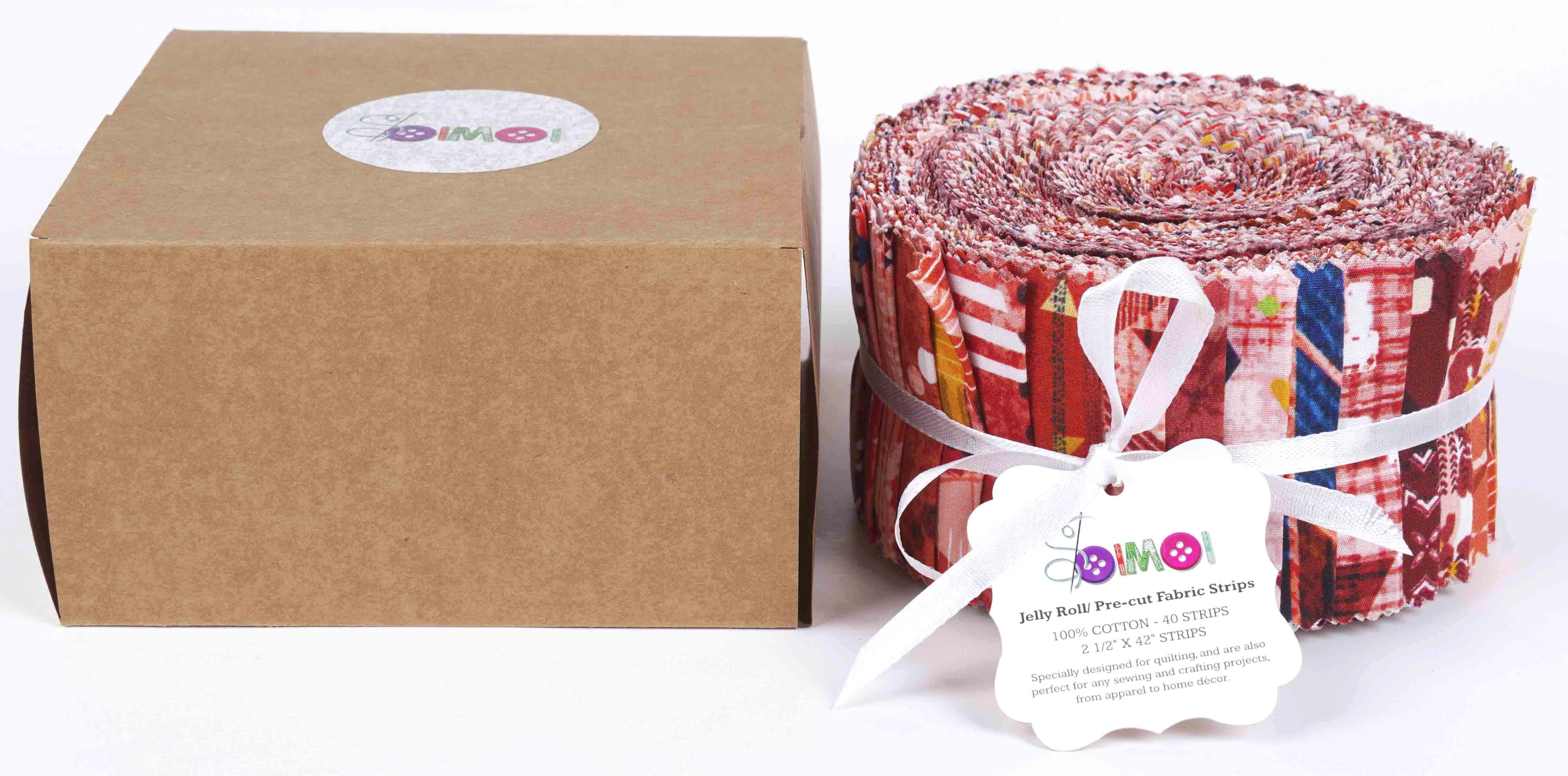 Soimoi 40Pcs Geometric & Texture Print Cotton Precut Fabrics For Quilting Craft Strips 2.5x42inches Jelly Roll - Red