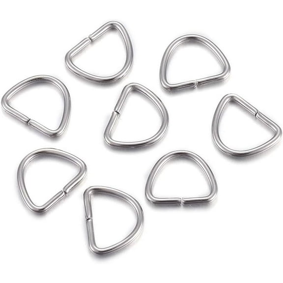 100Pcs Resistant 304 Stainless Steel D Rings Buckle Clasps For Webbing Strapping Bags Garment Accessories Stainless Steel Color 0.29x0.37 Inch Gray DIY