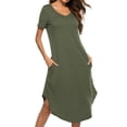 thumbnail image 3 of Defitshape Women's Soft Nightgowns Summer Cotton Long Pajama Dress Flowy Scoop Neck Short Sleeve Sleep Dress Loungewear Pockets Army Green Small, 3 of 4