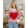 thumbnail image 5 of Cogild Women Cute Heart Sweaters Casual Crew Neck Pullover Cable Knitted Striped Color Long Sleeve Sweaters for Womens, 5 of 7