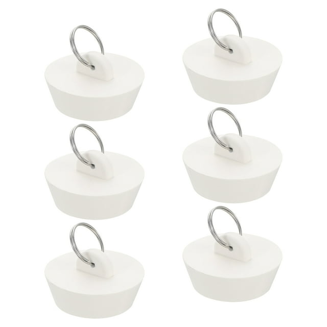 Paquete de 6 tapones de drenaje de goma con anillo colgante se adapta de 1-1/2 pulgadas a 1-3/4 pulgadas, blanco