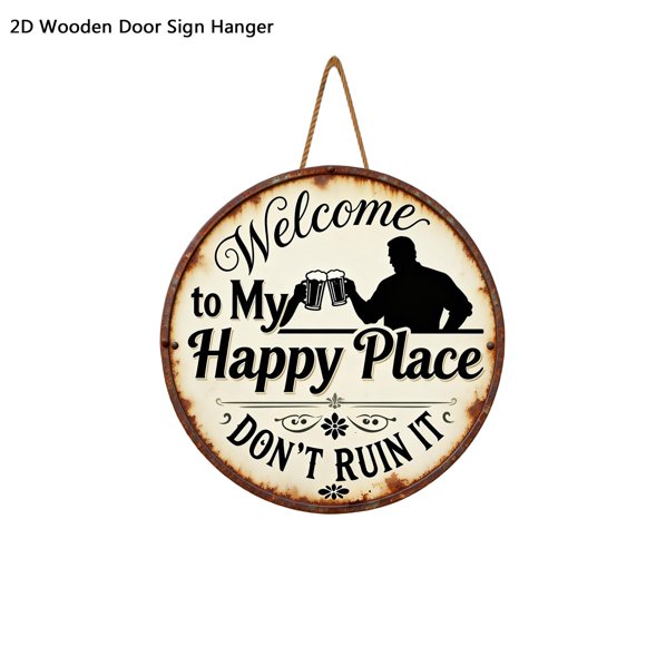 Enseigne de Porte Décorative Ensemble de Panneaux de Bienvenue en Bois 9 Niveaux « Bienvenue dans Mon Endroit Heureux Ne le Ruine Pas » et Variantes Thématiques Déco Murale Rustique pour Bar à la Maison Cuisine Décorations Style Rétro