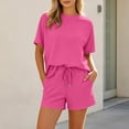 thumbnail image 2 of FRSASU 2 Piece Pajamas Set for Women Short Sleeve Shirt with Shorts Sleepwear Set Comfy Loungewear Pj Sets Hot Pink, 2 of 8