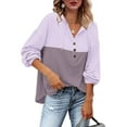 thumbnail image 2 of Women's V-Neck Long Sleeve Shirt Button Sweatshirt Jacket Casual Oversized Sweater Color Block Hoodies Fall Clothes for Women 2025 (Purple 2XL), 2 of 6