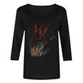 thumbnail image 4 of CYMMPU Blouses for Women Dressy Casual Round Neck Spring Tops Flower Printed 3/4 Sleeve Loose Fit Summer Trendy Shirts Tunic Tops Lightweight Basic Tees Black XL, 4 of 6