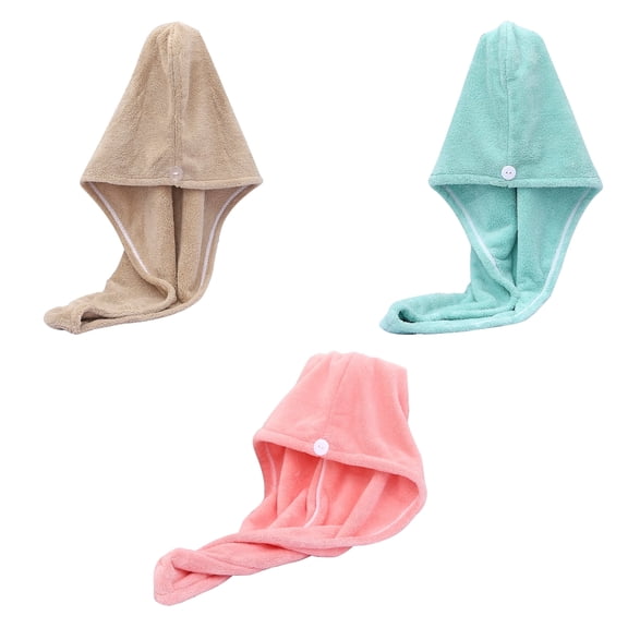 3 Pack Microfiber Hair Towel Wraps for Women, Quick Dry Anti-Frizz Hair Turban with Button, Ultra Absorbent Large Head Towels for All Hair Types, Soft Hair Drying Cap, Travel & Home Use