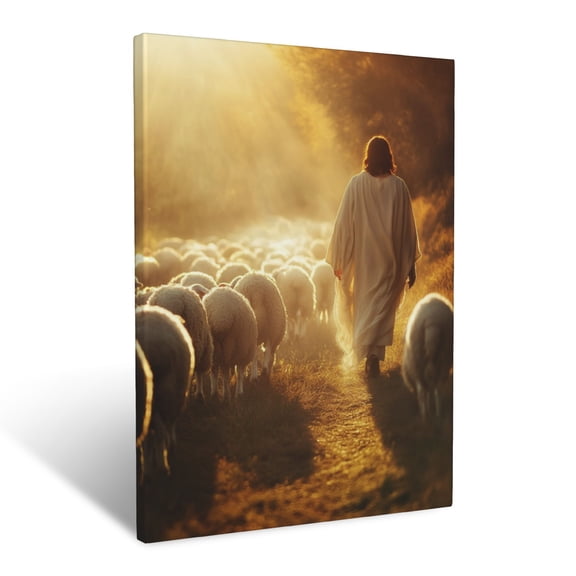 CozyNet Jesus Walking In Glowing Light Among The Sheep Of The Pasture A Loving Figure Glowing With Ca Wall Art Prints With Frame Canvas Perfect for Living Room & Bedroom, Wall Decor 12"x16"