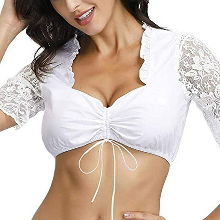 Women's Lace Dirndl Blouse Deep V-neck Tight-fitting Casual Bras