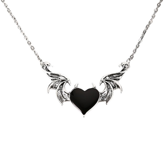 Collar De Corazón De Ala Del Diablo Para Mujer, Collar Con Colgante En Forma De Corazón A La Moda, Collar De Estilo Retro, Joyería Eigraketly AP005948-00