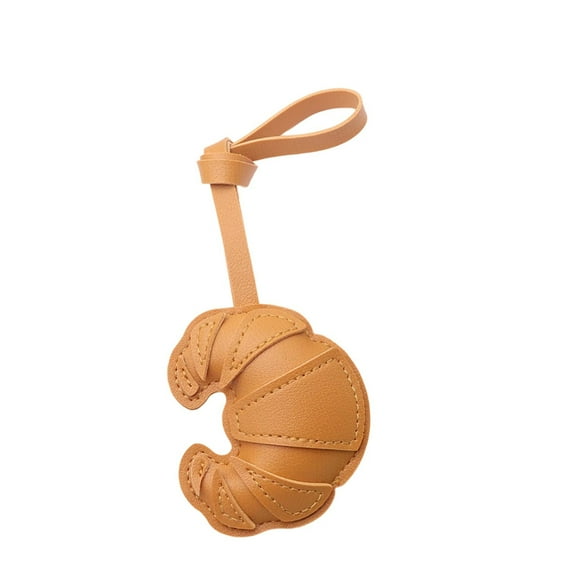 Croissant Bag Charm - PU Leather Keychain 3x3 inch, Cute Kawaii Food Keychain for Women Girls, Bag Accessory for Purse Backpack Keys (Multiple Colors)