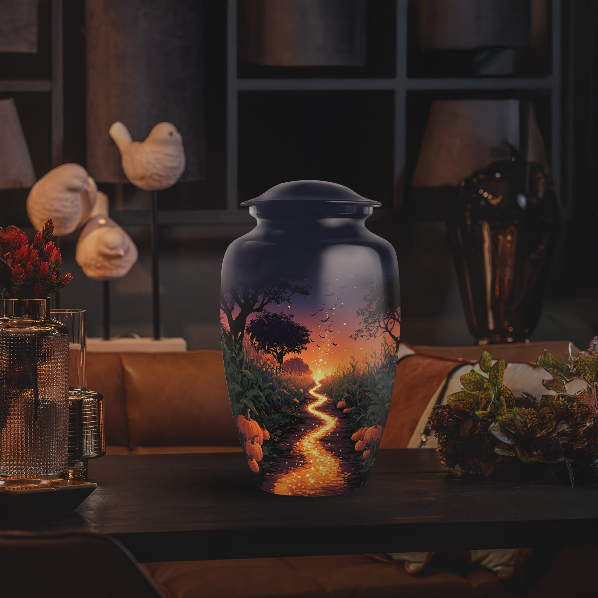 Yatskia Sunset Halloween Memorial Urn for Ash Adult Mother and Father, Cremation Burial Urn for Ashes for Women, Decorative Funeral Urns for Human Ashes Adult Man, (Classic Large, 10 Inch)
