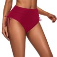 thumbnail image 2 of High Waisted Drawstring Pleated Swimsuit for Women, Nylon Spandex Blend, Removable Padded Bra, High Cut Leg, Solid Color, Beach Pool Swimming, 2 of 6