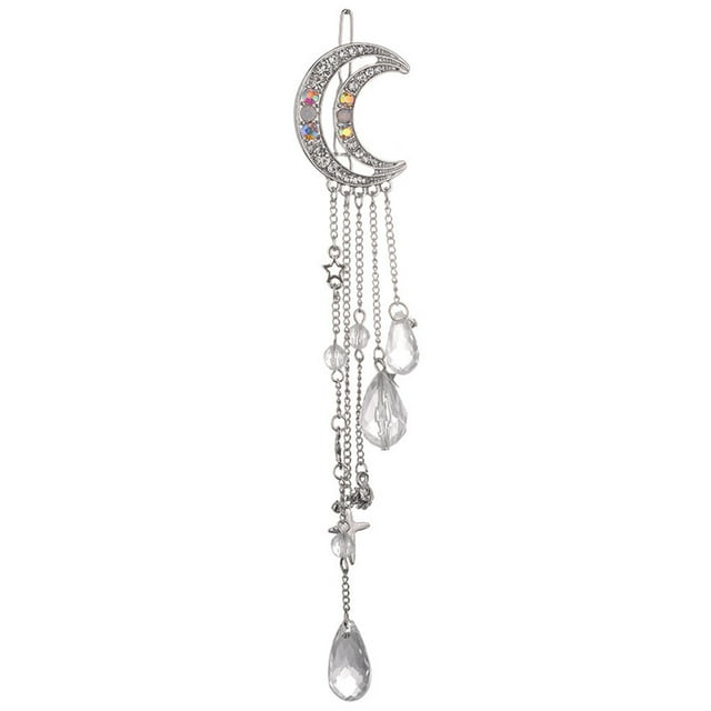 Horquilla para el pelo con forma de luna y cuentas de diamantes de imitación colgantes, para novia, regalo de joyería para mujer