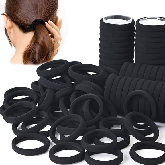 ACDANC 100Pcs Black Hair Ties for Women, Large Hair Ties for Heavy Hair, Cotton Hair Ties, Elastic Ponytail Holders, Stretch Hair Ties for Thick Hair (Black)