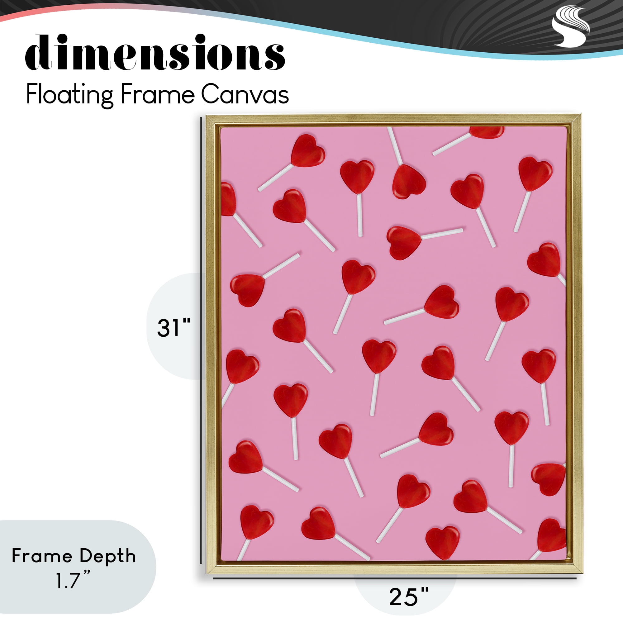 Stupell Industries Heart Lollipop Pattern Gold Framed Floater Canvas Wall Art, design by LISH Creative