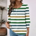 thumbnail image 4 of Ltctricy T Shirts for Women Ruffle 3/4 Length Sleeve Crew Neck Quarter Button Striped Tunic Tops Casual Loose Tee Blouses(Army Green,XX-Large), 4 of 7
