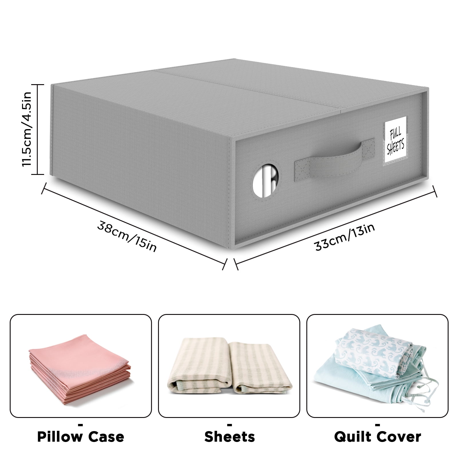 4 Pack Bed Sheet Organizers and Storage,Foldable Closet Organizer with Window and Label,Bedding Folder Storage Box Container for Blanket, Duvet Cover Set, Bed Sheet Set,Full or Twin Size,Gray