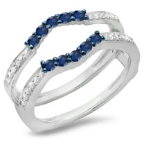 0.50 Carat (ctw) 10K White Gold Round Cut Blue Sapphire & White Diamond Ladies Anniversary Wedding Band 5 Stone Enhancer