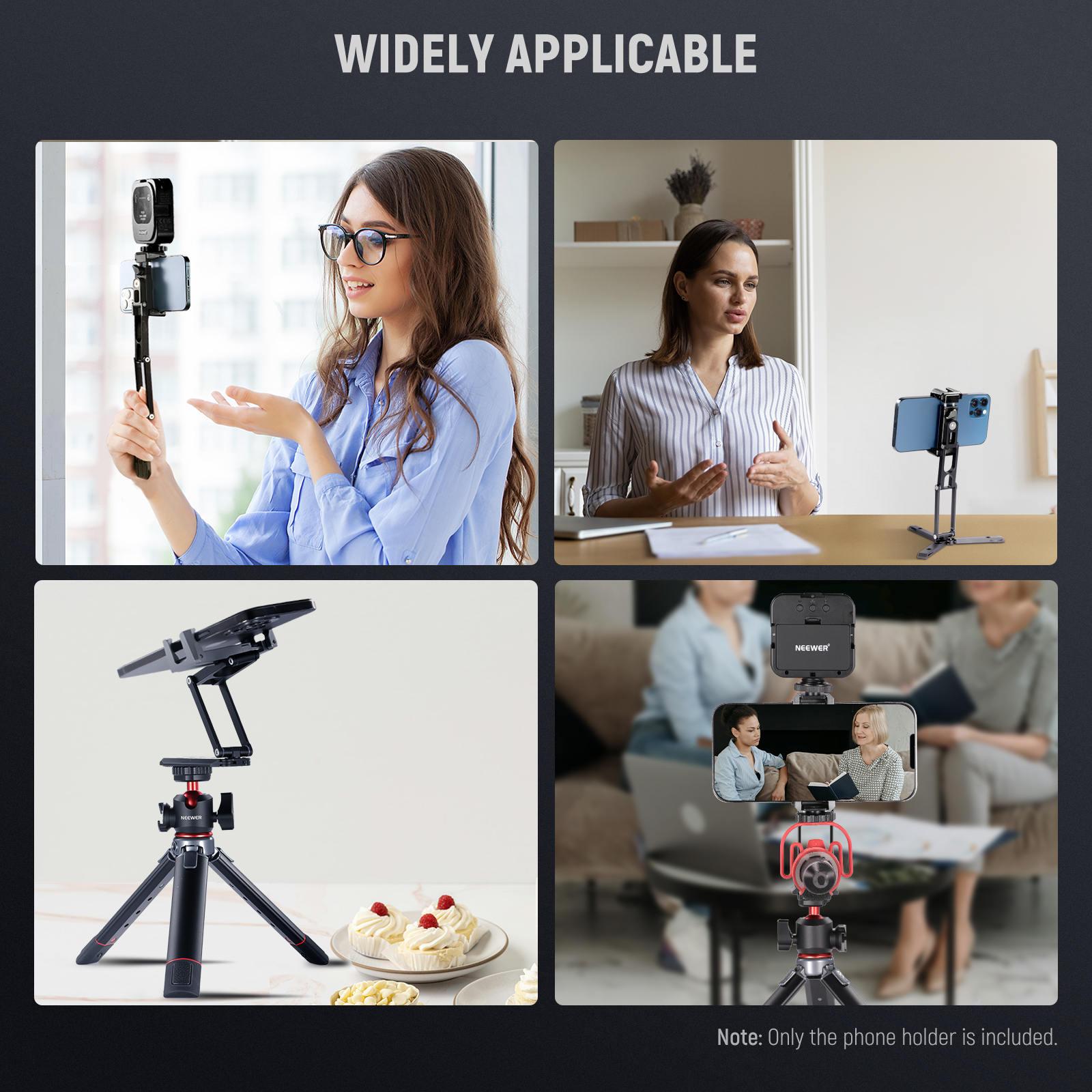 Neewer SP-04 Phone Tripod Mount with Cold Shoes, Metal Tri-Fold Grip for iPhone, Multi-Angle Holder for Streaming/Vlogging