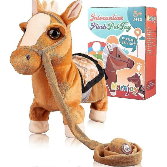 Walking Pony Toy Musical Singing Dancing Plush Interactive Pony Walk Along Toy Horse With Leash Pony Robot Plush Stuffed Animal Shaking Head Buttocks
