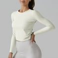 thumbnail image 5 of WCMZJ Womens Long Sleeve Crop Workout Tops UPF 50+ Yoga Athletic Running Cropped Tops Crew Neck Slim Fit Gym T Shirt Beige XL, 5 of 7