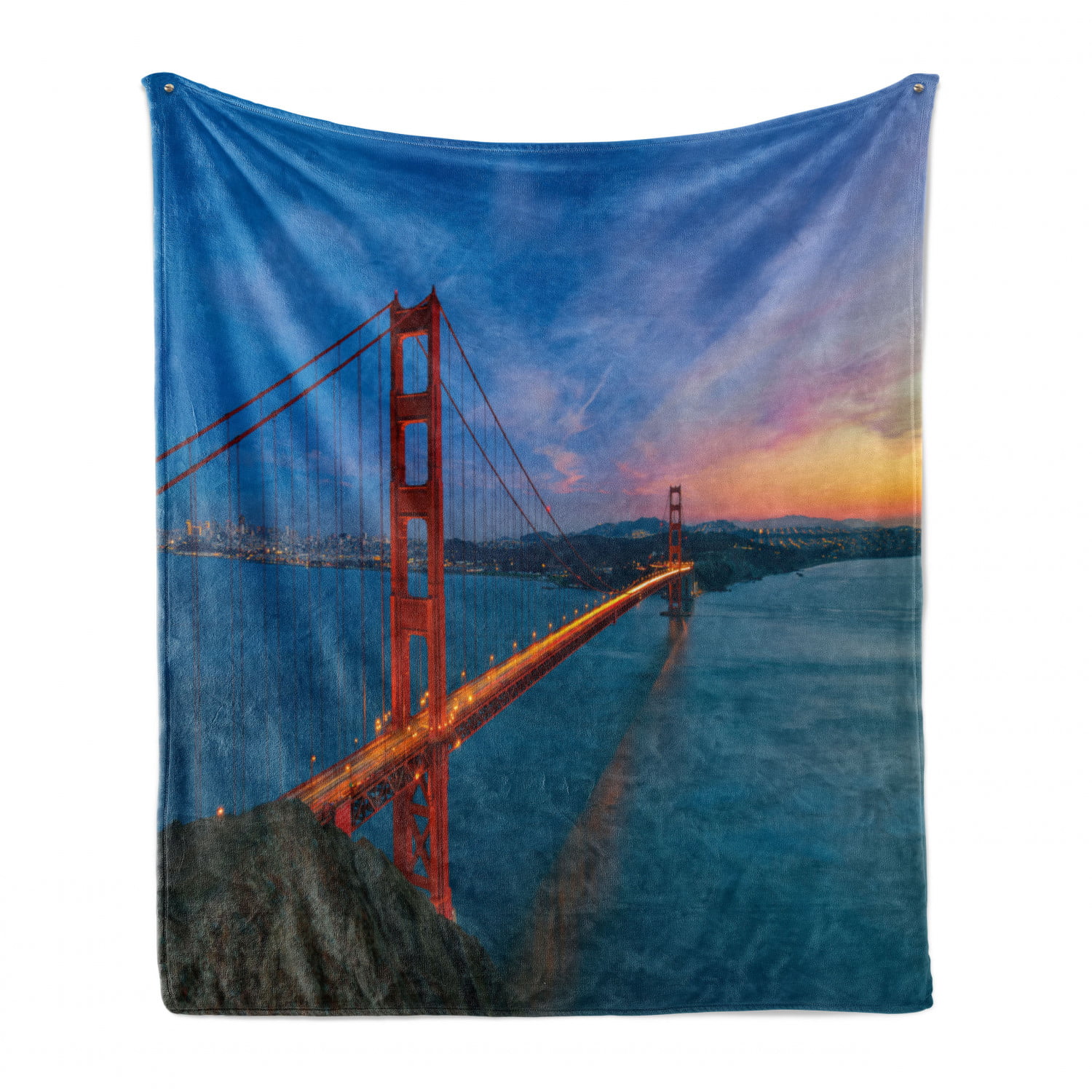 Ambesonne Travel Soft Flannel Fleece Throw Blanket 50 x 60 Real Life Picturesque of Golden Gate Bridge Cityscape California Landmark Multicolor Cozy Plush for Indoor and Outdoor Use 