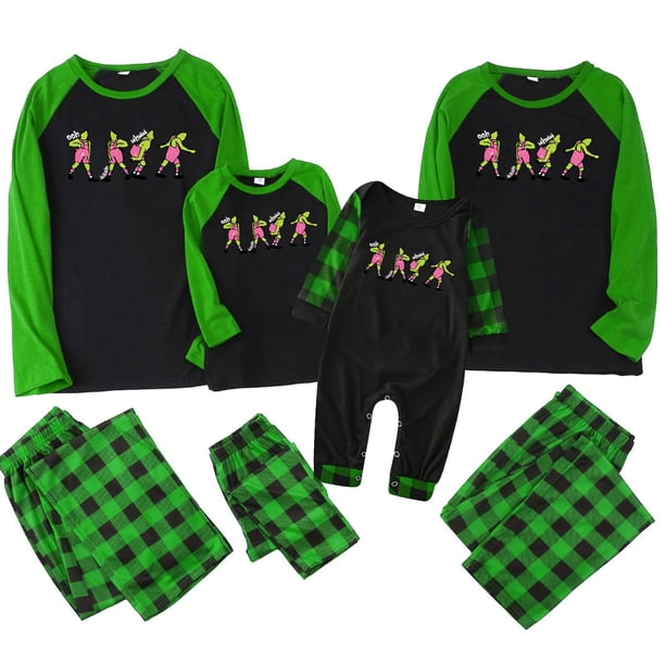Conjuntos de pijamas navideños familiares a juego Grinch 2024, pijama de Grinch con parte superior y pantalones de pijama a cuadros, pijama de Grinch para niños y adultos para la familia, Hombres M