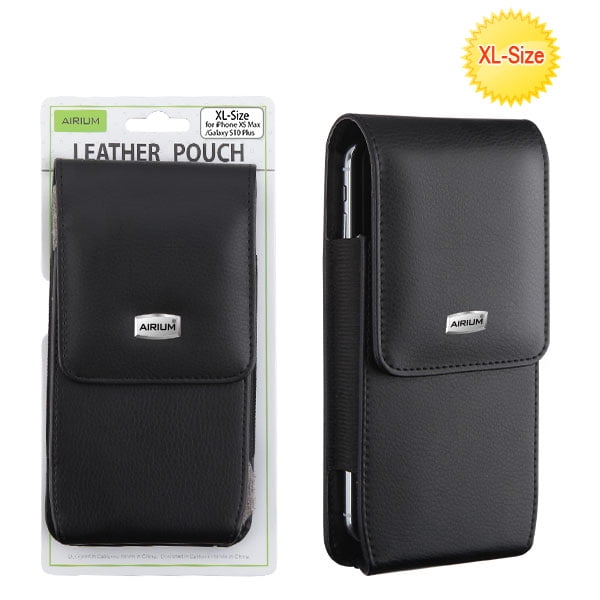 Xpression Universal CellPhone Pouch Holster Vertical Leather Belt Clip Pouch Hybrid Carrying Case for Extra Large Size Phone with Magnetic Closure Cover [Belt Loop Holster] 6.48 X 3.3 X 0.51 inch - Black