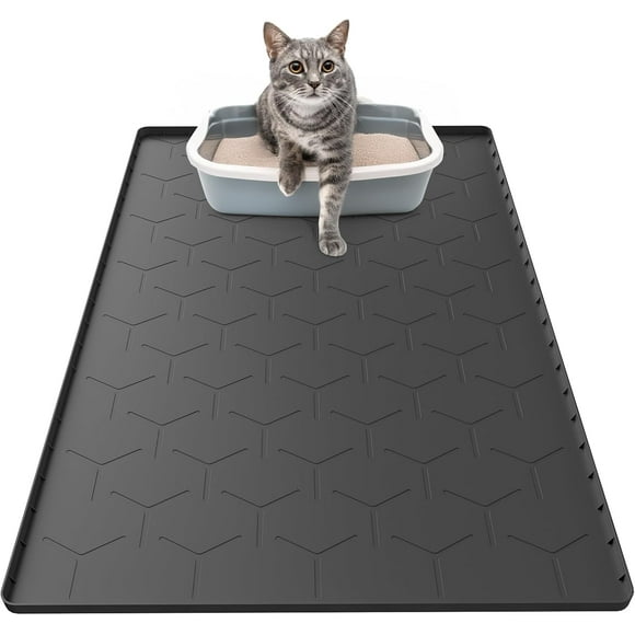 Silicone Cat Mat for Litter Box: Large 34" X 22" Cat Litter Mat Litter Trapping Mat, Waterproof Kitty Litter Mats for Floor, Gray