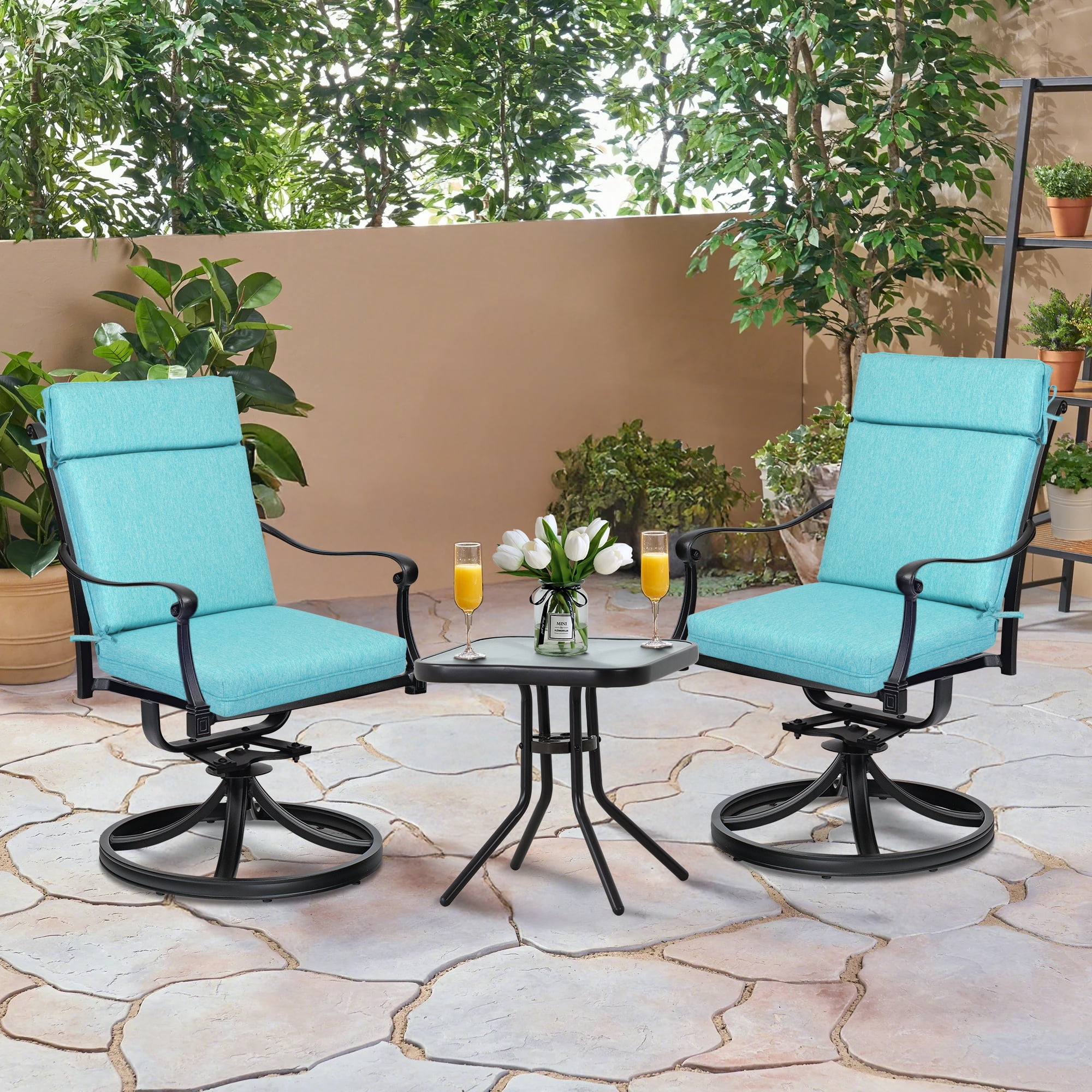 BPS 37" x 20" Aruba Blue Outdoor Dining Chair Cushions, Water Repellent, 4 Count