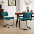 thumbnail image 2 of ONEVOG Velvet Dinning Kitchen Chairs Set of 2, Modern Armless Cantilevered Chairs with Matt Black Metal Legs, Upholstered Dinning Chairs for Kitchen Living Room, Teal, 2 of 8