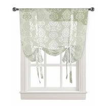 Sage Green Boho Tie Up Curtains for Kitchen Bathroom Bedroom Windows 45 Inch Length, Vintage Floral Contemporary Art Balloon Drape Curtains Shade Rod Pocket Drapery Curtain Panel, 34"x45"