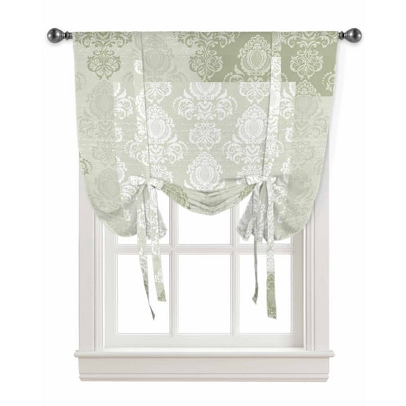 Sage Green Boho Tie Up Curtains for Kitchen Bathroom Bedroom Windows 45 Inch Length, Vintage Floral Contemporary Art Balloon Drape Curtains Shade Rod Pocket Drapery Curtain Panel, 34"x45"