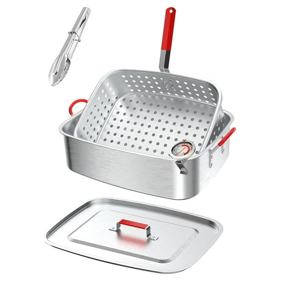 NBBNHH 18QT Deep Fryer Pot Kit | Aluminum Fryer with Basket, Lid, Tong & Thermometer | Outdoor Fish Fryer | Propane/Gas Stove Compatible | French Fries, Chicken