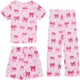 thumbnail image 4 of LIIPEE Casual Graphic Pajamas For Girls Short Sleeve Tees Shorts Pants Pajama Set 3 Piece 3-12 Years, 4 of 4