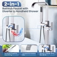thumbnail image 4 of Wowow Waterfall Single-Handle Freestanding Tub Faucet with Hand Shower,Brass Floor Mounted Tub Filler Faucet in Brushed Nickel, 4 of 7