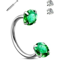 OUFER Double Cubic Zirconia Nose Rings Internally Threaded Septum Rings 20G Horseshoe Nose Studs 316L Stainless Steel Lip Eyebrow Helix Nostrial Piercing Jewelry with Piercing Ball Grabber