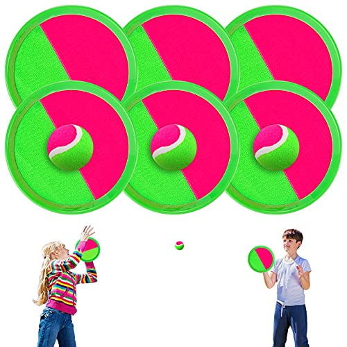 Kids Outdoor Toys, Toss and Catch Ball Set, Outside Yard Games for Kids with 6 Paddles 3 Balls Paddle Game Set Playground Sets for Backyard Sports Outdoor Games for Adults and Family