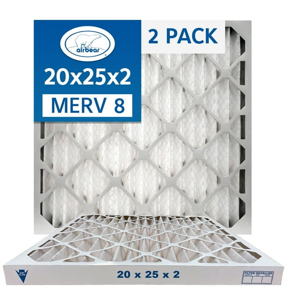 20x25x2x MERV 8 2-pack TRION Air Bear Pleated HVAC Air Filters Replacement (Actual Size 19.5x24.5x1.75)