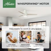 Hunter 52 inch Indoor Ceiling Fan with LED Light - White Modern Ceiling Fan with Pull Chain, For Bedroom or Living Room, Low Profile Mount, No Remote, 3 Blades - Brunner 51972, Matte White