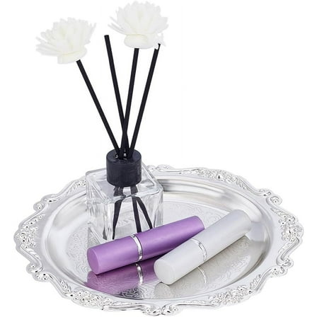 7.8" Silver Tray Jewellery Display Tray Serving Tray Decorative Round Platter Vintage Style Candle Tray Dispenser